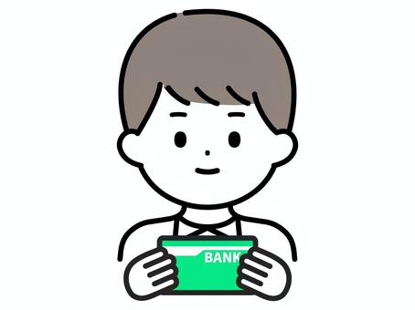 通帳を持つ男の子のイラスト 通帳,銀行,お金,男の子,貯金,節約,給与,口座,預金,給料日のイラスト素材