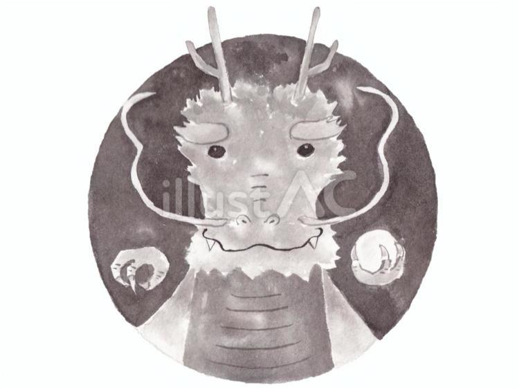 円形の水墨の辰２ 辰,竜,水墨のイラスト素材