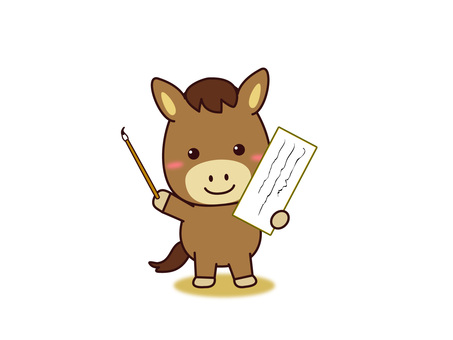 俳句をたしなむお馬さん 俳句,馬,干支,午年,短歌,日本文化,和歌,筆,動物,かわいいのイラスト素材