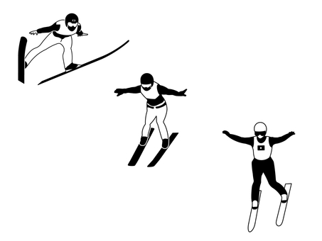 スキージャンプ スキージャンプ,セット,競技,種目,ウインタースポーツ,運動,冬,迫力,ダイナミック,人のイラスト素材