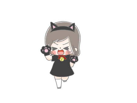 コスプレ猫７ 手描き,女の子,茶髪,カチューシャ,ワンピース,鈴,猫,ひげ,コスプレ,仮装のイラスト素材