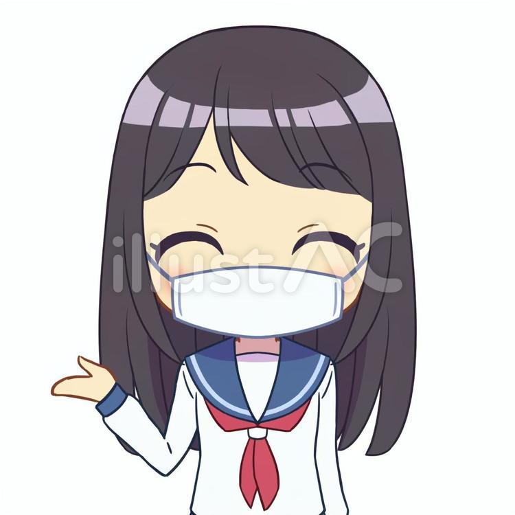 セーラー服少女　上半身　マスク　案内２ セーラー服,マスク,案内のイラスト素材