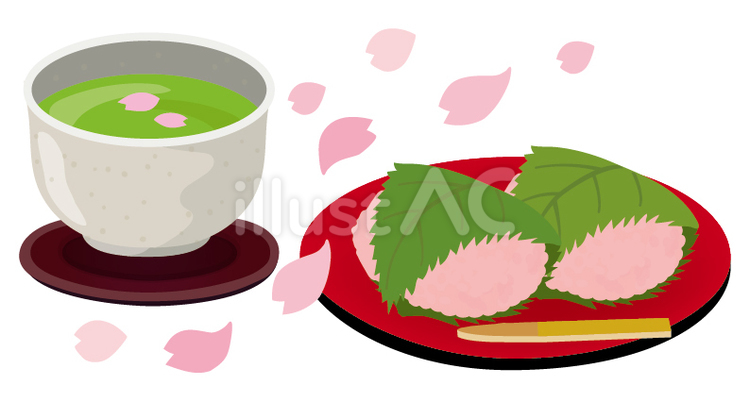 さくら餅とお茶セット さくら餅,お茶,湯呑みのイラスト素材