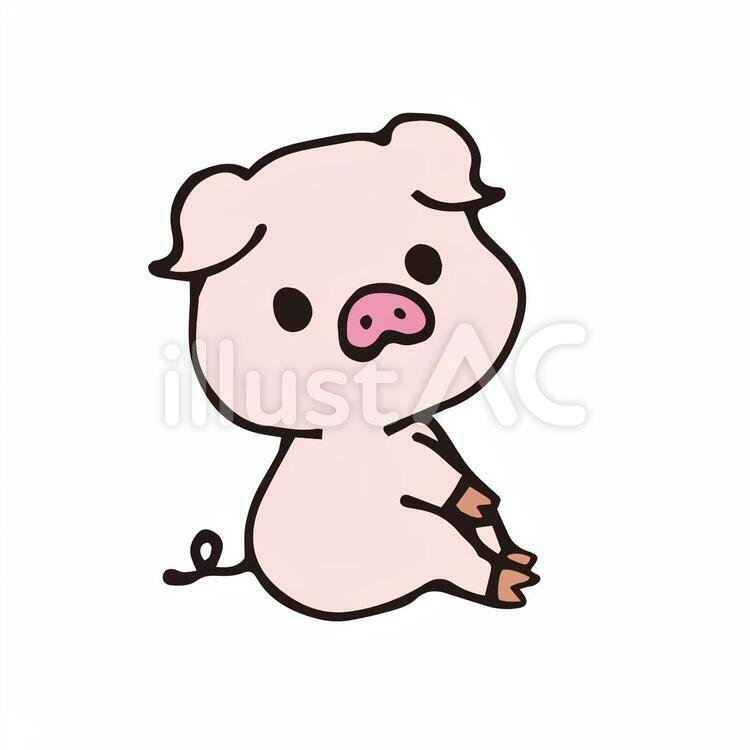 ぶたさん（おすわり横向き） ぶた,可愛い,おすわりのイラスト素材