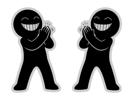 にやけ顔の悪人Ｋのけぞり拍手 悪人,にやける,悪,悪役,悪意,嘲笑,あざけ笑い,悪行,いたずら,ずるのイラスト素材