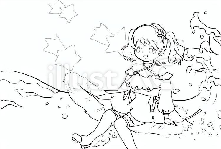 女の子の塗り絵 塗り絵,ファンシー,女の子のイラスト素材