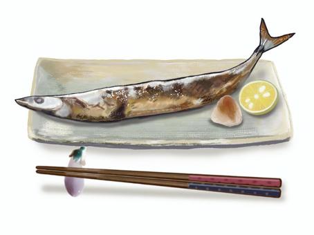 さんまの塩焼き(82)箸付き さんまの塩焼き(82)箸付き さんま,塩焼き,秋刀魚,箸,箸置き,焼き魚,魚料理,定食,和食,日本料理のイラスト素材