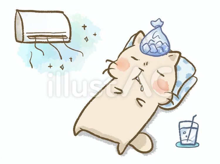 熱中症にご注意（ねこ）１ ねこ,熱中症,夏のイラスト素材