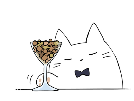 あちらのお客様からです ねこ ねこ,白猫,グラス,カリカリ,キャットフード,蝶ネクタイ,肉球,主線あり,イメージ,動物のイラスト素材