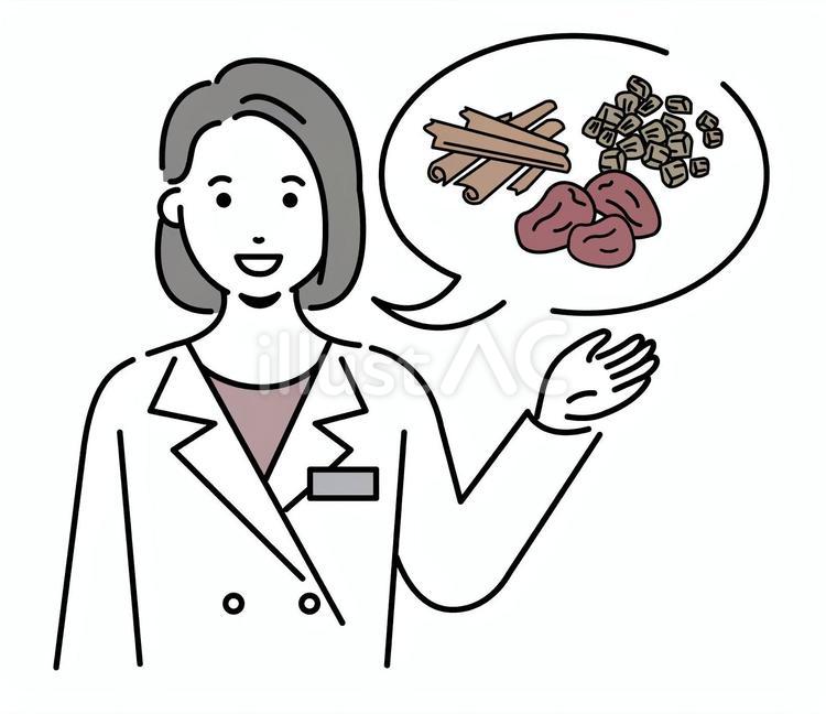 漢方薬の説明をする薬剤師さん 漢方薬,薬剤師,薬局のイラスト素材