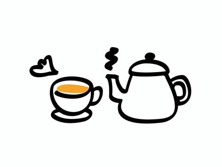 ティーカップとポット_色ズレゆるい絵 ティーカップとポット_色ズレゆるい絵 紅茶,カップ,ポット,手書き,手描き,ゆるい,色ずれ,かわいい,イラスト,ほっこりのイラスト素材