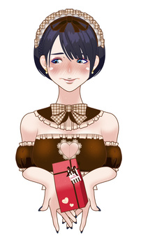 バレンタインチョコをくれる女性【05】 バレンタイン,バレンタインチョコレート,チョコレート,チョコ,女性,コスプレ,メイド服,メイド,本命チョコ,義理チョコのイラスト素材