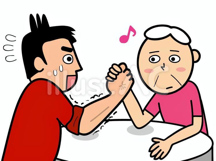 マッチョ男とオジィの腕相撲 腕相撲,マッチョ,おじいさんのイラスト素材