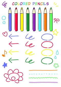 色鉛筆と手書き装飾 色鉛筆,いろえんぴつ,鉛筆,手書き,色,カラー,文具,文房具,学校,小学校のイラスト素材