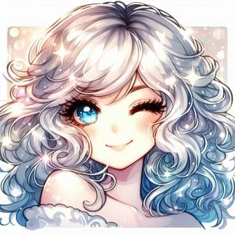 アイコン白23 アイコン白23 女の子,白い髪,流れる髪のイラスト素材