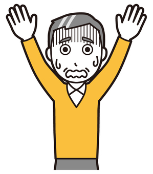  ニット中年男性(黄)-132-バスト 降参,おじさん,男性,中年,お父さん,パパ,シニア,ミドルエイジ,人物,かわいいのイラスト素材