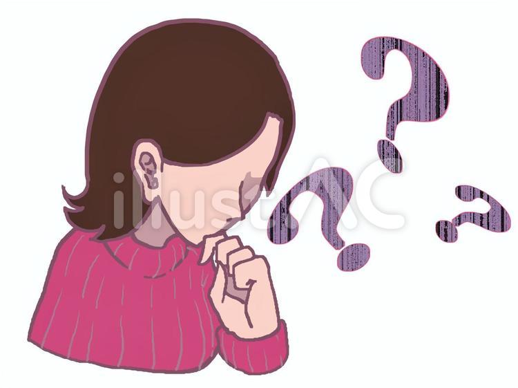 ？を浮かべて悩む女性 認知症,健忘症,若年性認知症のイラスト素材