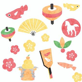 正月飾り メダカ,めだか,改良メダカ,正月,正月飾り,年賀状のイラスト素材