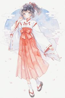 巫女さんの女の子のイラスト3