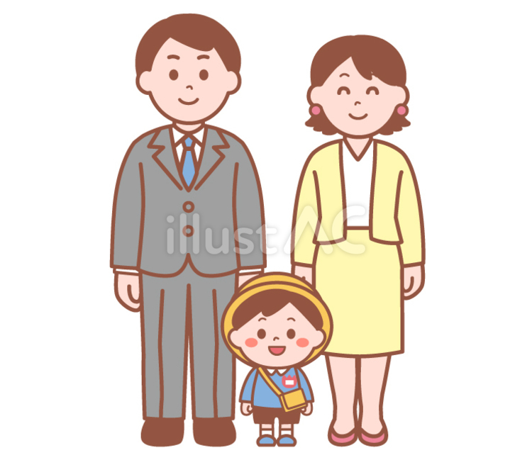 幼稚園児の男の子と両親の三人家族 幼稚園児,子供,人物のイラスト素材