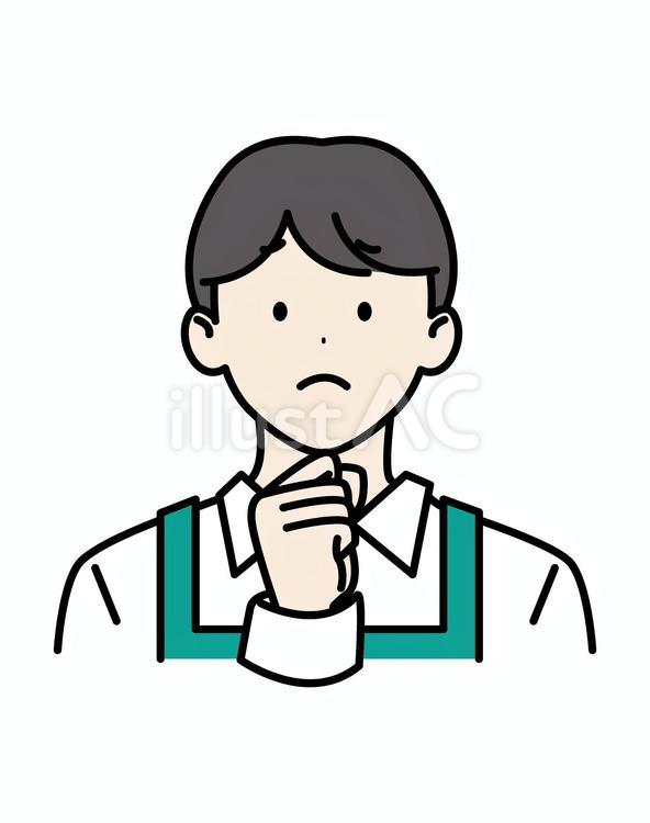 黒髪男子の店員困る 店員,店員さん,男のイラスト素材