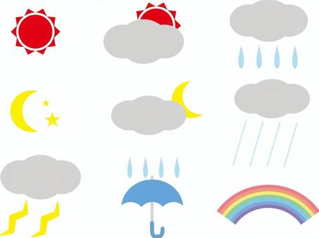 天気マークあしらいセット 天気,セット,あしらい,予報,ウェザー,太陽,曇り,雨,月,星のイラスト素材