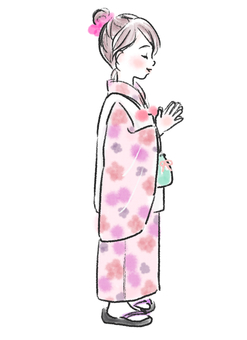 和服で 和服,参拝,女の子,お参り,少女,人物,女性,子供,着物,全身のイラスト素材