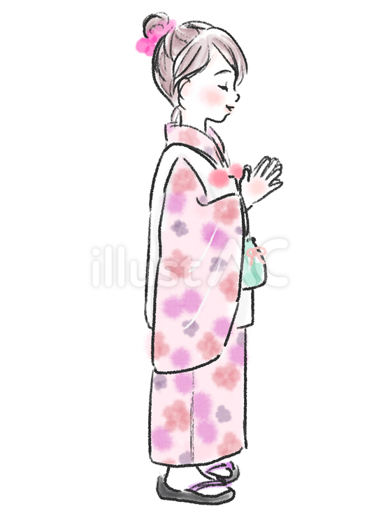 和服で 和服,参拝,女の子のイラスト素材