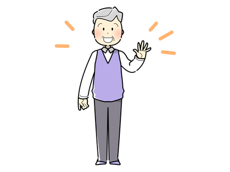 手を上げる笑顔の全身おじいさん 全身,おじいさん,挨拶,老人,高齢者,祖父,シニア,年寄り,白髪,高齢のイラスト素材