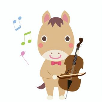 チェロを弾く午年の馬 午,馬,チェロ,午年,音楽,楽器,弦楽器,演奏,オーケストラ,チェリストのイラスト素材