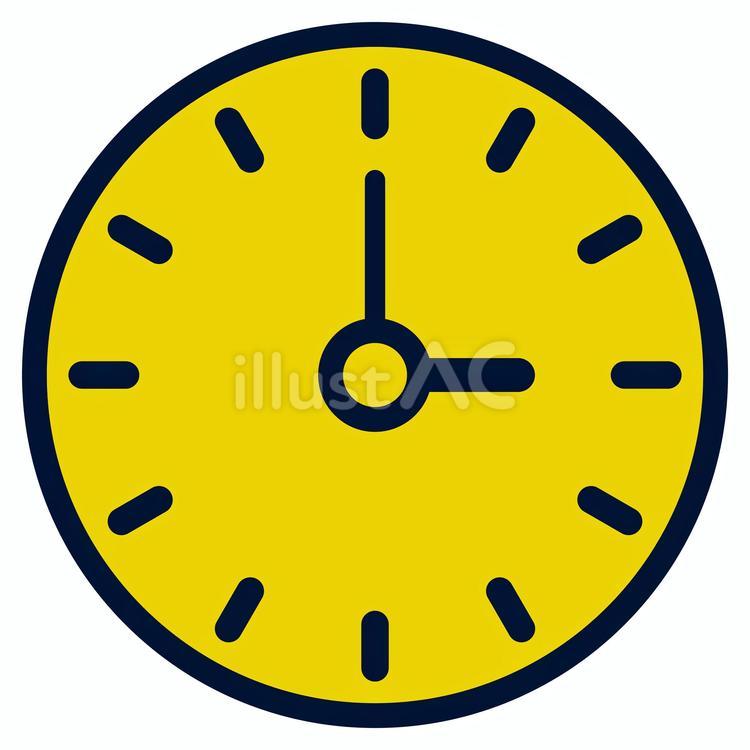 15時を示す黄と紺のアナログ時計アイコン 時計,時間,アナログのイラスト素材