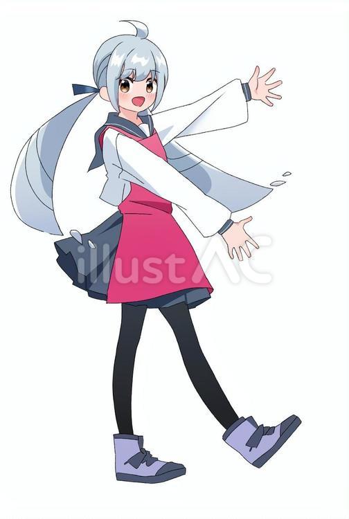 こちら！ 萌え,キャラ,女の子のイラスト素材