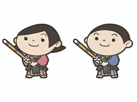剣道部(中高生 男・女) 剣道部(中高生 男・女) 剣道,武道,竹刀,防具,剣道着,胴,裸足,構え,部活,スポーツのイラスト素材