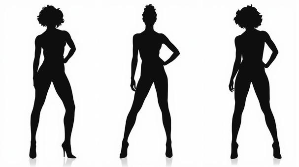 女性　シルエット　影 シルエット,モデル,全身,体型,影,白黒,モノクロ,人物,ポーズ,人のイラスト素材