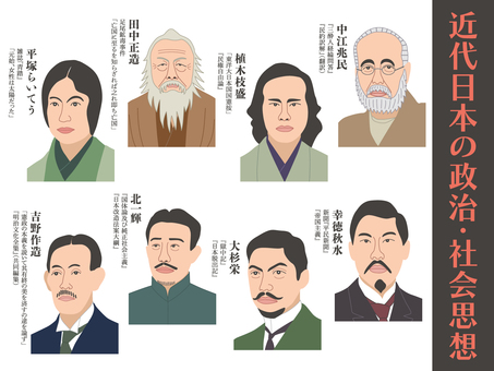近代日本の政治・社会思想（カラー） 歴史,日本史,政治,社会,思想,自由民権運動,憲法,人権,公害,環境保護のイラスト素材