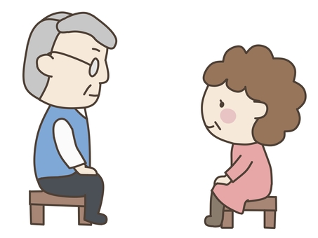 見つめあうおじいちゃんとおばあちゃん 高齢者,シニア,高齢夫婦,お年寄り,白髪,グレイヘアー,しわ,メガネ,老眼鏡,老後のイラスト素材