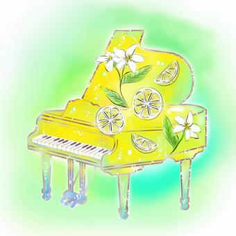 背景ありレモネードピアノ グランドピアノ,ピアノ,レモン,音楽,アート,黄緑,涼し気,爽やか,果物,花のイラスト素材