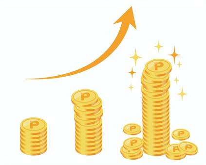 ポイント積み立て滑らかな矢印 ポイント,積み立て,ポイ活,コイン,投資,資産運用,お金,イメージ,利益,増えるのイラスト素材