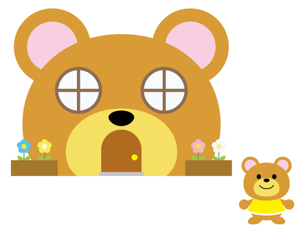 クマの家 クマ,家,お家,動物,住処,住居,かわいい,キャラクター,花,住むのイラスト素材