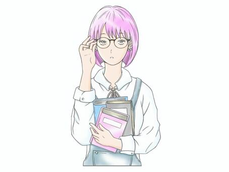 【本と女子】メガネの美人の女性のイラスト 萌え系,萌え,女性,読書,手書き,可愛い,美人,お洒落,女,女の人のイラスト素材