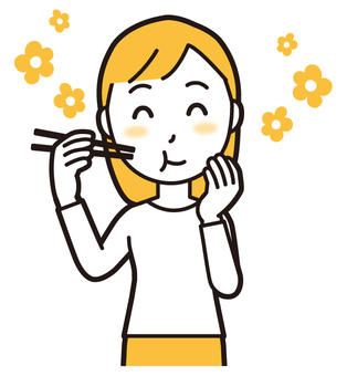  ロングヘア女性(黄)-488-バスト 食べる,おいしい,女性,女の子,人物,かわいい,美味しい,食事,夕食,昼食のイラスト素材