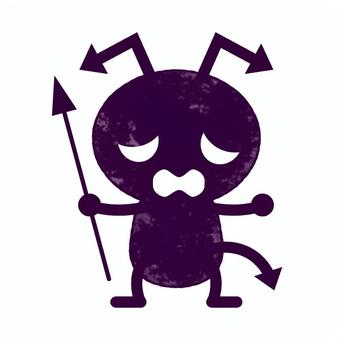 クレヨン風 悲しそうな虫歯菌のイラスト 虫歯,虫歯菌,デンタルケア,デビル,槍,歯,歯医者,歯科,予防,虫歯予防のイラスト素材