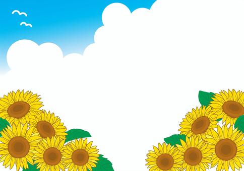 ひまわりと空 ポップ,明るい,横,背景,ナチュラル,きれい,楽しい,初夏,夏,フレームのイラスト素材