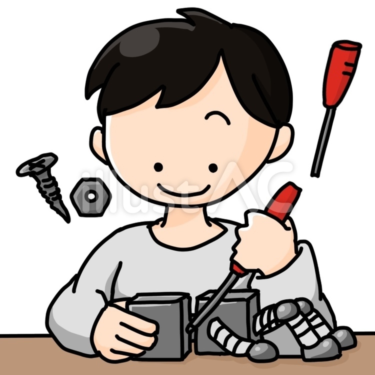 ロボットを作る男の子　工作 ロボット,工作,男の子のイラスト素材