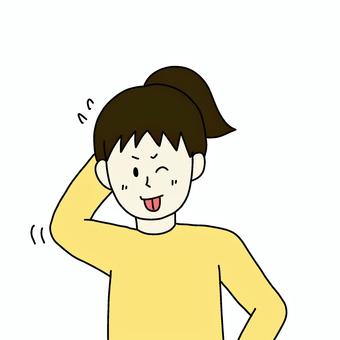 頭をかいている女性 女性,人物,シンプル,照れ,恥ずかしい,ミス,失敗,うっかり,舌,頭をかくのイラスト素材