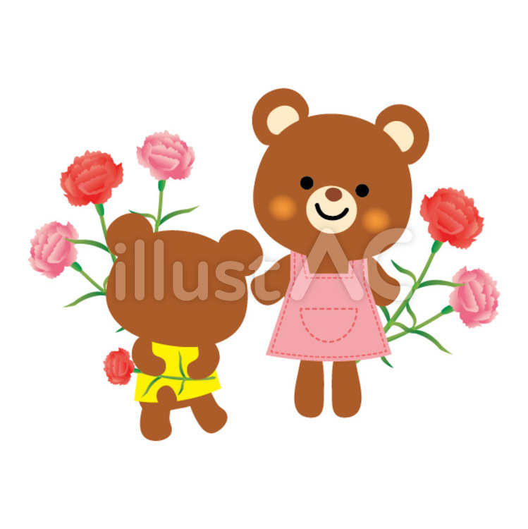 母の日 クマ,お母さん,女の子のイラスト素材