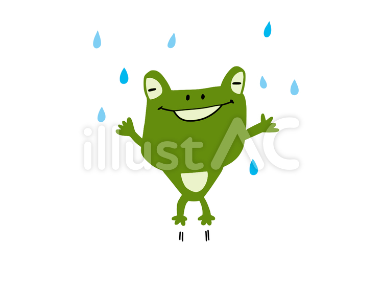 雨が降ってきて喜ぶカエルのイラスト カエル,雨,ジャンプのイラスト素材