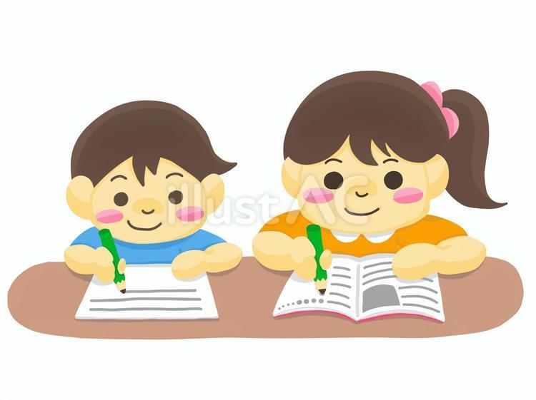宿題をする男の子・女の子 人物,男の子,女の子のイラスト素材