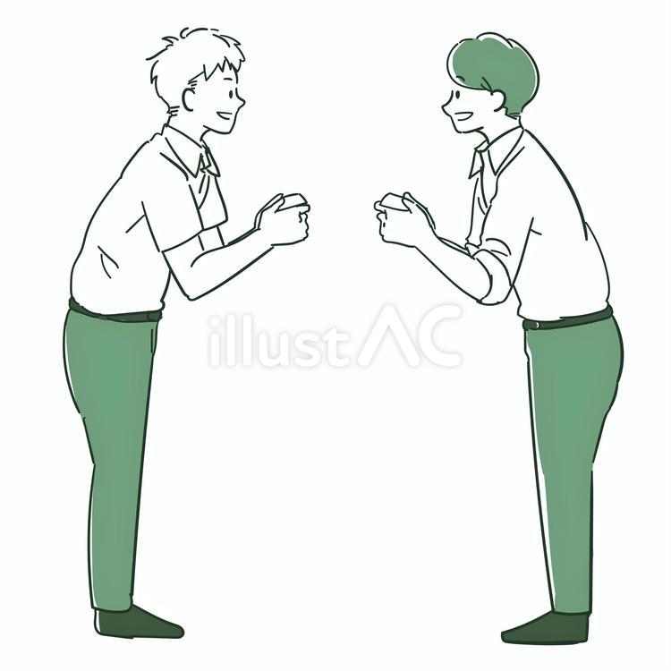 名刺交換をする男性2人‗夏服 新社会人,社会人,名刺交換のイラスト素材