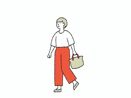 バッグを持って歩く女性 徒歩,バッグ,ハンドバッグ,鞄,手提げ,持つ,歩く,散歩,お散歩,街歩きのイラスト素材
